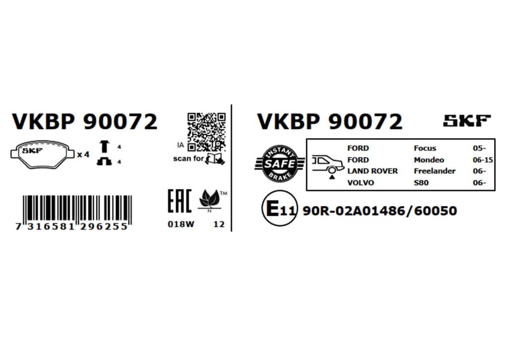 Jogo de 4 pastilhas de travão SKF ref. VKBP 90072